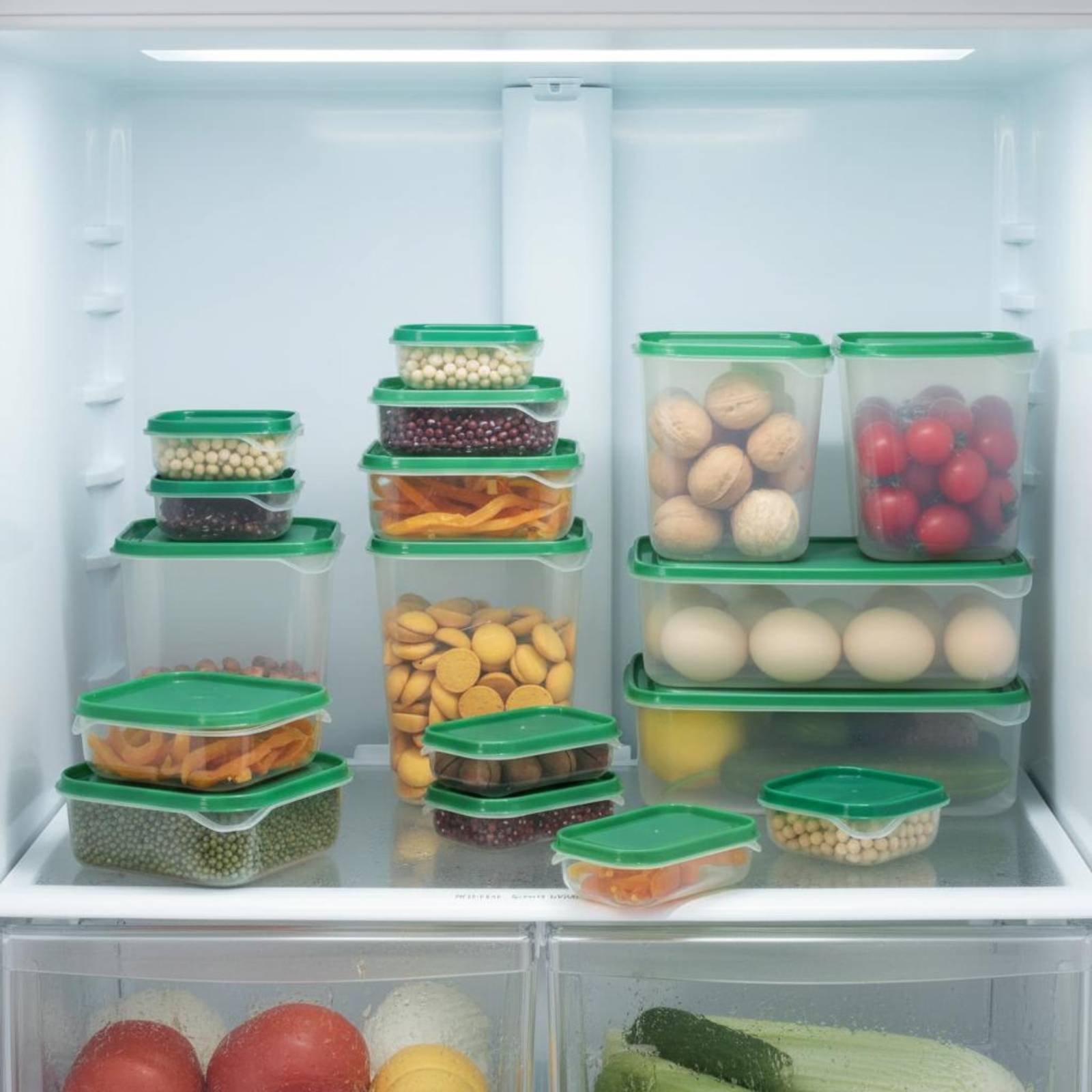 Food Storage Lid - ชุดกล่องเก็บอาหารในตู้เย็น 17 ชิ้น กล่องพลาสติกกันรั่วซึมพร้อมฝาปิด ชุดกล่องถนอมอาหารสุญญากาศ ใช้ซ้ำได้สำหรับตู้เย็น
