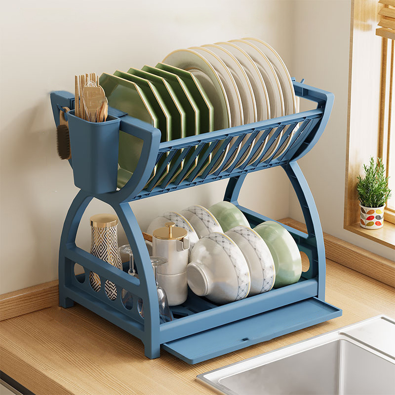 Food Storage Organiser - ชั้นวางจานประหยัดพื้นที่ 1 ชั้น สำหรับจัดเก็บบนเคาน์เตอร์ครัว พร้อมที่ใส่ช้อนส้อมและที่วางจาน สำหรับรุ่นปรับปรุงใหม่