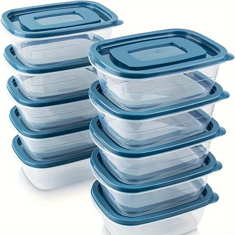 Food Storage Canister - ชุดภาชนะเก็บอาหารพลาสติกใสแบบซ้อนได้ 6 ชิ้น พร้อมฝาสีน้ำเงินและเครื่องหมายบอกปริมาณ—นำกลับมาใช้ใหม่ได้ ใช้กับเครื่องล้างจานได้