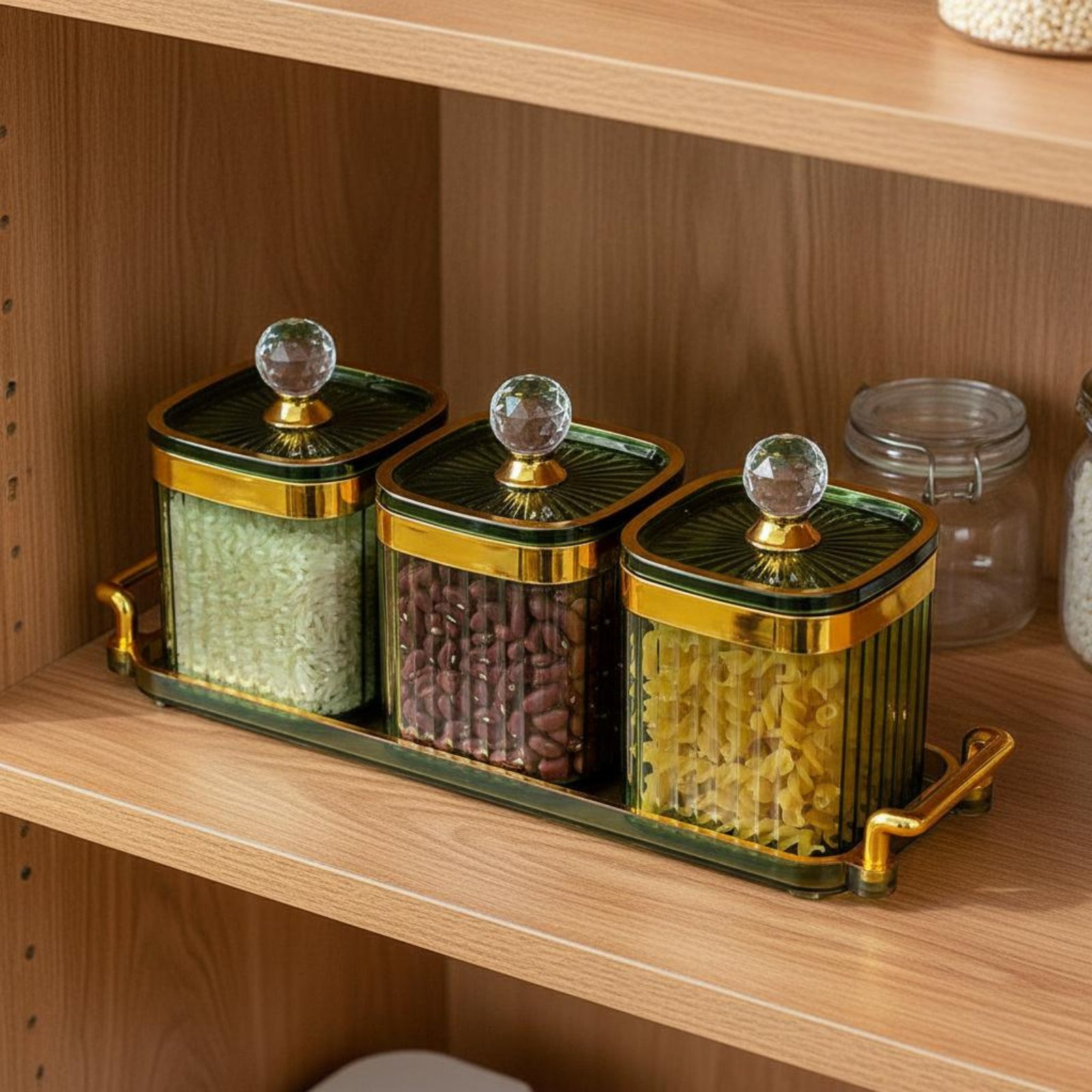 Food Storage Canister - ชุดกล่องขนมตกแต่งพร้อมฝาปิดสนิท ชุดกระป๋องเก็บอาหารหรูหรา พร้อมฝาปิดและถาด