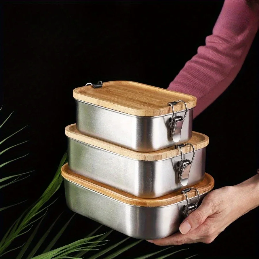Food Storage Containers B&M - กล่องข้าวกลางวันฝาปิดทำจากไม้ไผ่สแตนเลสสตีล304ใหม่กล่องถนอมอาหารสไตล์ญี่ปุ่นกล่องข้าวกลางวันกล่องข้าวกลางวันกล่องเก็บอาหาร