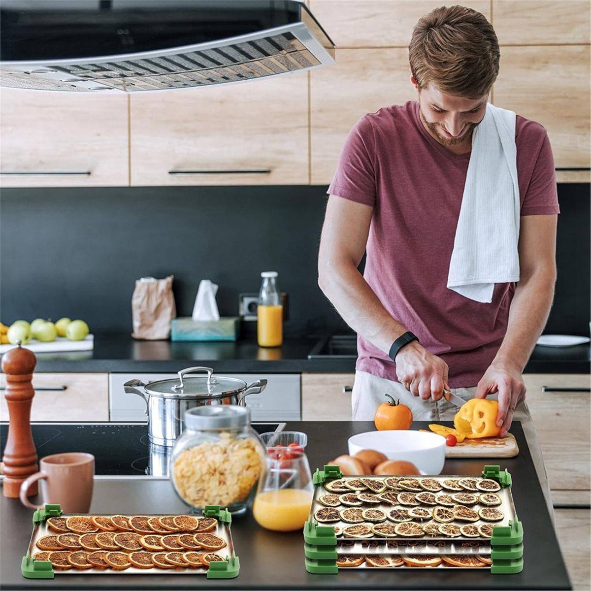 Food Storage Freeze Dried - ชุดถาดวางซ้อน 16 ชิ้นสำหรับเครื่องอบแห้งแบบแช่แข็ง - เพิ่มประสิทธิภาพการจัดเก็บและความมั่นคงของอาหารแช่แข็งแบบแห้ง สีเขียว