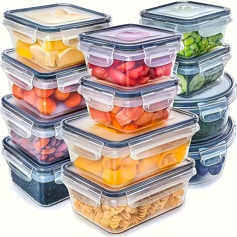 Food Storage Canister - กล่องเก็บอาหารใส 4 ชิ้น พร้อมฝาปิดแบบ Snap ใช้ซ้ำได้สำหรับผลไม้