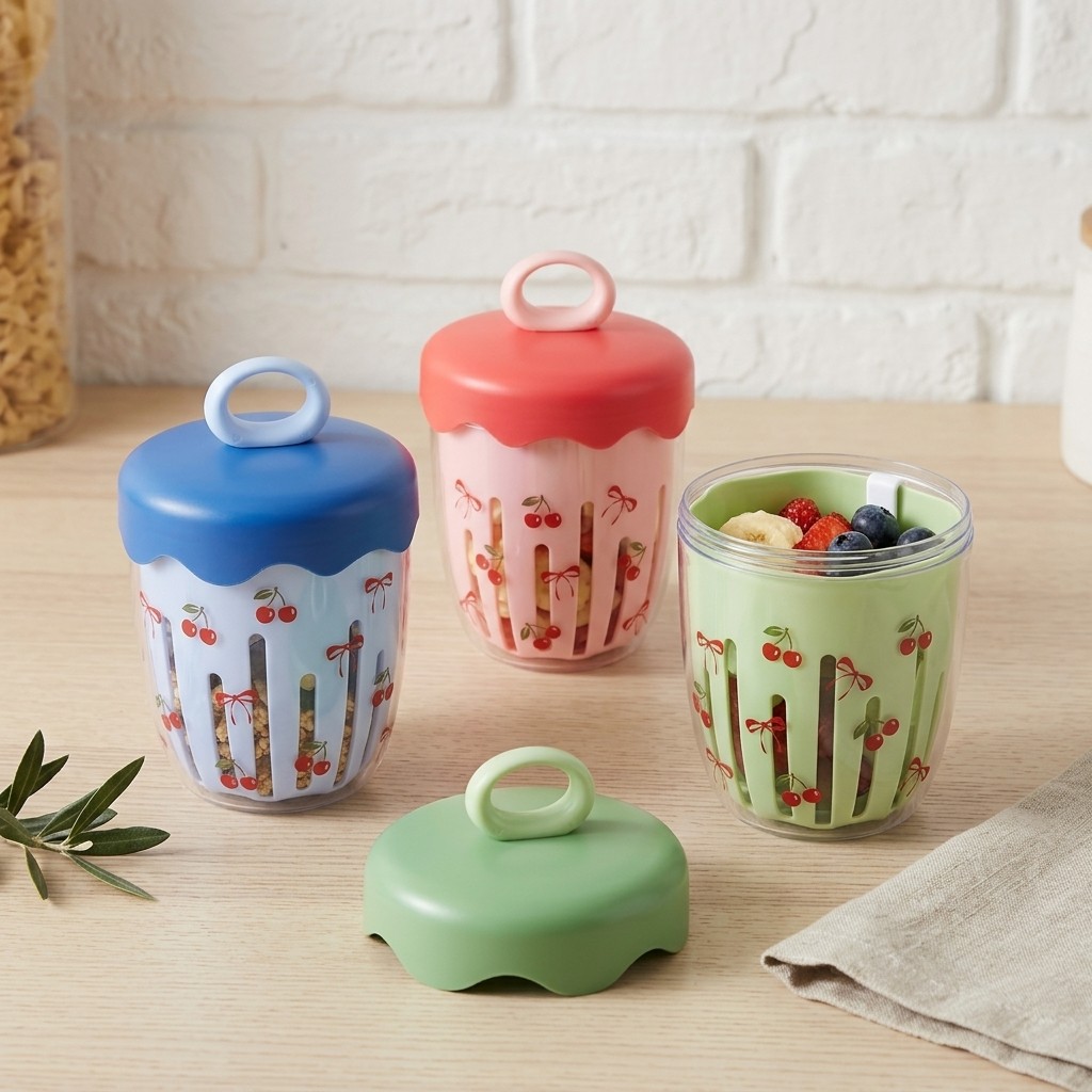Food Storage Handling - กล่องพลาสติกพกพาสำหรับใส่โอ๊ตมีลแบบแช่ข้ามคืน โยเกิร์ต สลัด สำหรับเด็ก ป้องกันการรั่วซึม กล่องอาหารกลางวันแบบเบนโต