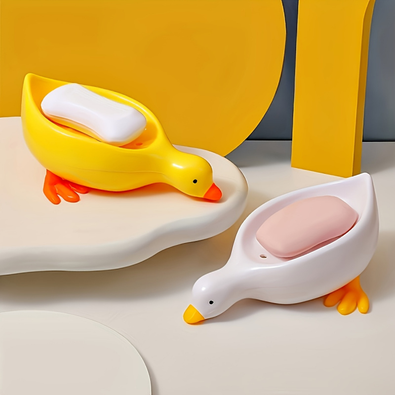 Food Storage Organiser - ที่วางสบู่รูปเป็ด - ที่วางสบู่น่ารักแบบระบายน้ำได้เอง, ชั้นวางสบู่ดีไซน์สร้างสรรค์สำหรับตกแต่งห้องอาบน้ำและห้องน้ำ, ของตกแต่งอ่างล้างหน้า, ของขวัญแปลกใหม่