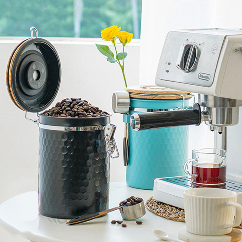 Food Storage Canister - กระป๋องเก็บกาแฟสแตนเลสสำหรับครัว ปิดผนึกอย่างดี พร้อมที่ตัก