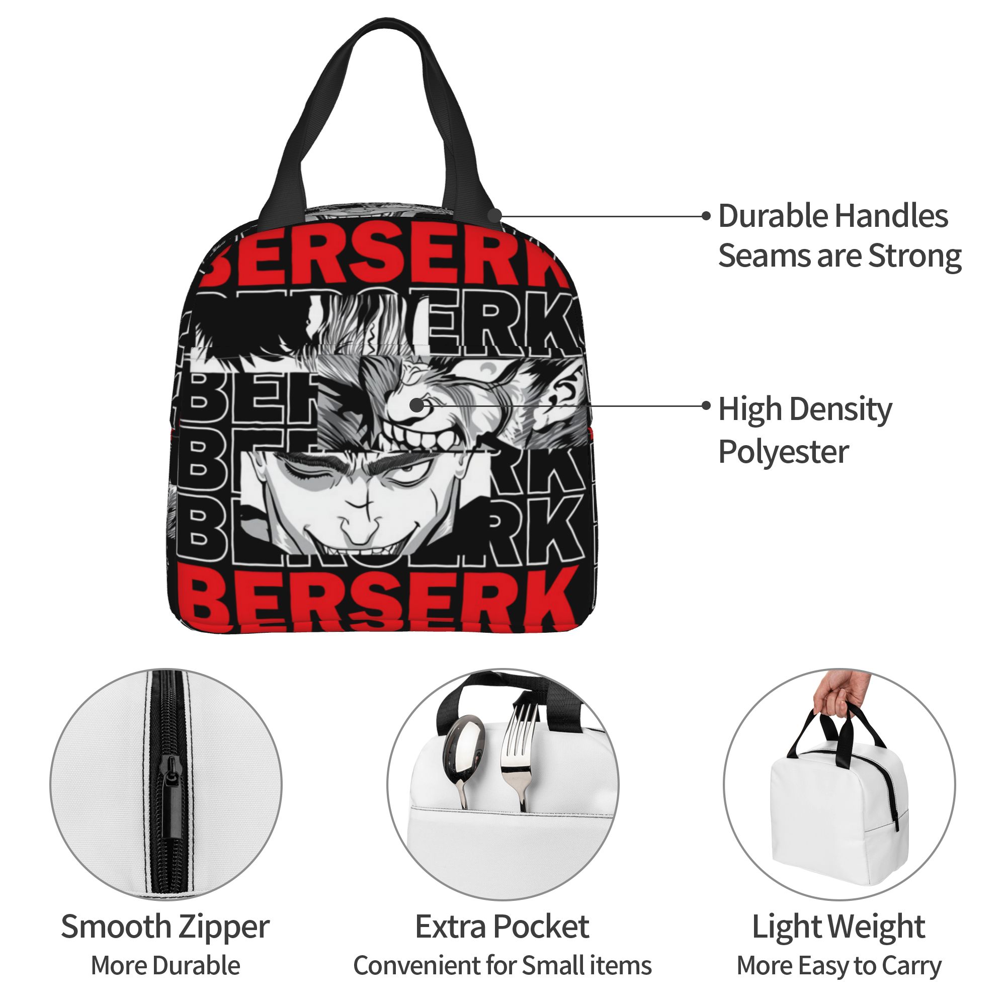Food Storage Containers B&M - B-Berserks กระเป๋าใส่อาหารกลางวันแบบมีฉนวนกันความร้อน แบรนด์พิมพ์ลายวอร์ริเออร์ คอมมิค กล่องใส่อาหารกลางวันแบบพกพา กล่องเก็บอาหารสำหรับทำงานและโรงเรียน