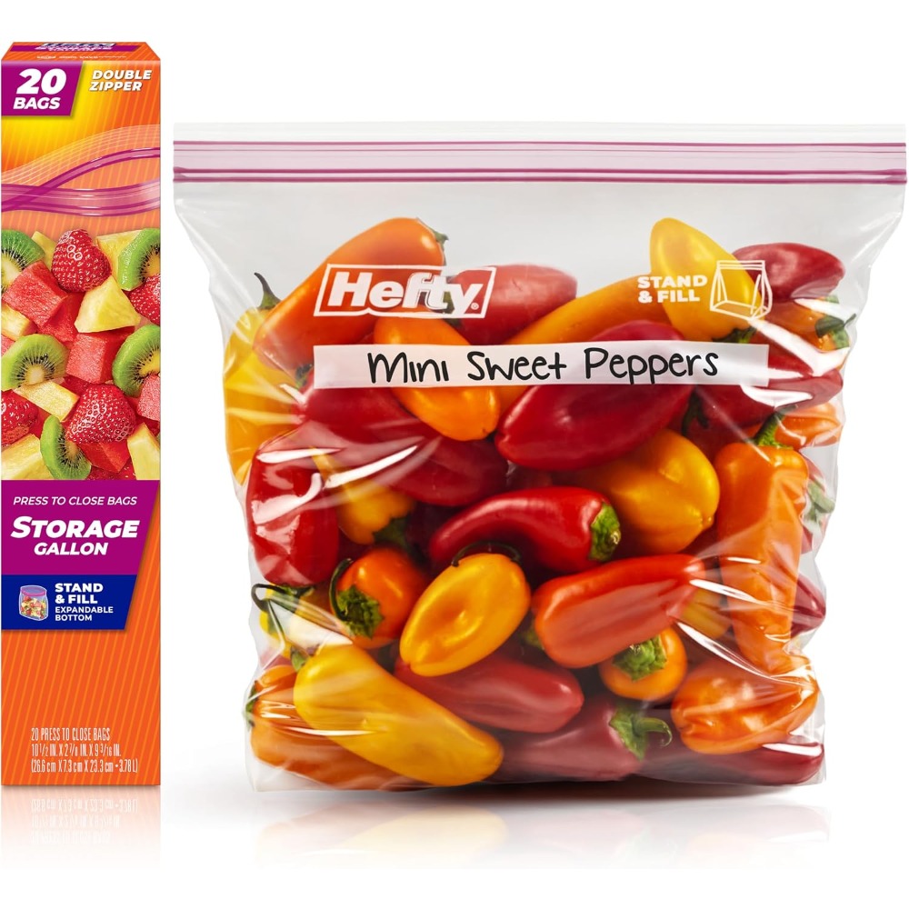 Food Storage Bags Reusable - ถุงพลาสติกแบบกดปิด ขนาดแกลลอน สำหรับเก็บอาหาร แช่แข็งได้ 20 ใบ