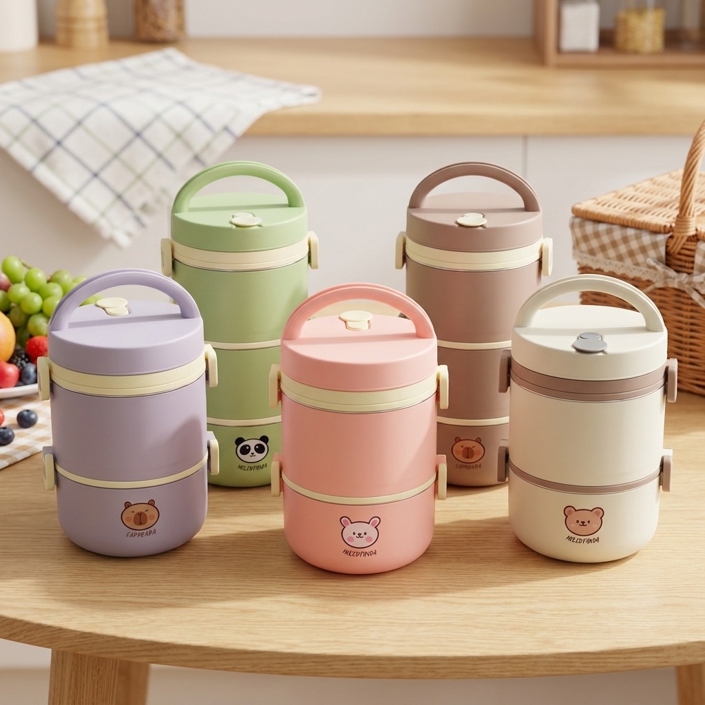 Food Storage Containers B&M - กล่องอาหารกลางวันสแตนเลส 304 กล่องเบนโตะ ชุดกล่องเก็บอาหารแบบพกพาสำหรับเข้าไมโครเวฟ น่ารักสำหรับเด็ก นักเรียน