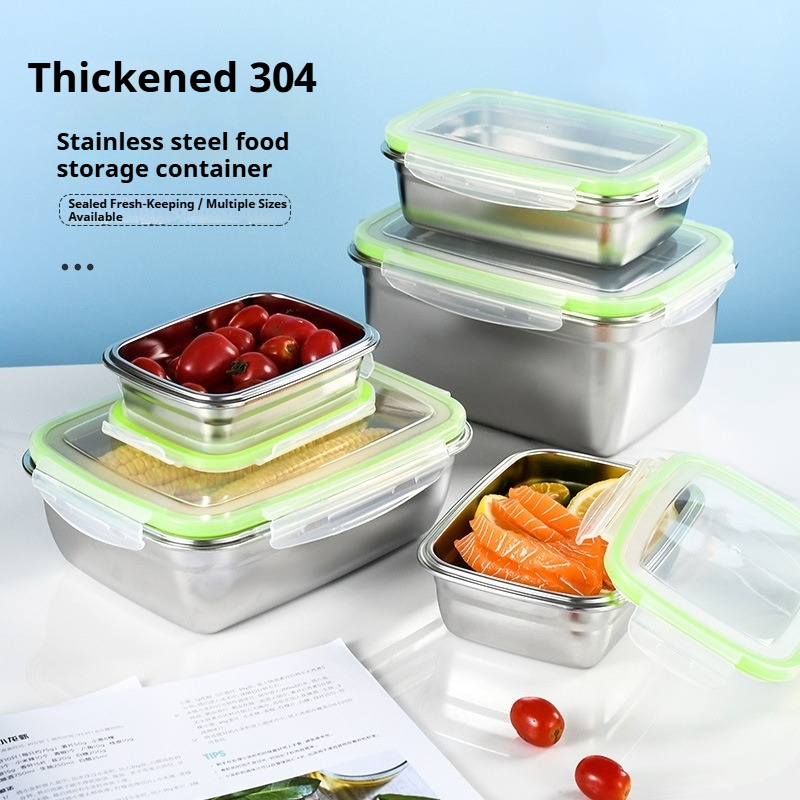 Food Storage Containers B&M - ชุดกล่องอาหารกลางวันสแตนเลส 304 พร้อมฝาปิดซิลิโคนโปร่งใสภาชนะเก็บอาหารแบบวางซ้อนกันได้สำหรับห้องครัวโรงเรียนสำนักงาน