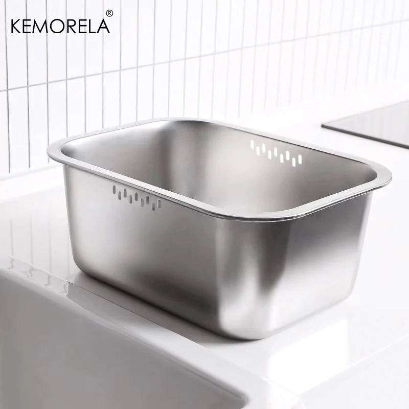 Food Storage Organiser - อ่างล้างจานสแตนเลสแบบพกพาขนาด 10 ลิตร อ่างอเนกประสงค์ขนาดใหญ่ อ่างล้างผัก อ่างล้างจานในครัว