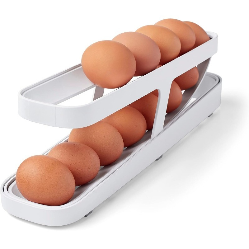 Food Storage Refrigerator - ที่จัดเก็บไข่ (สองชั้น) ที่ช่วยประหยัดพื้นที่ พร้อมระบบหมุนสำหรับจัดเก็บไข่ในตู้เย็น