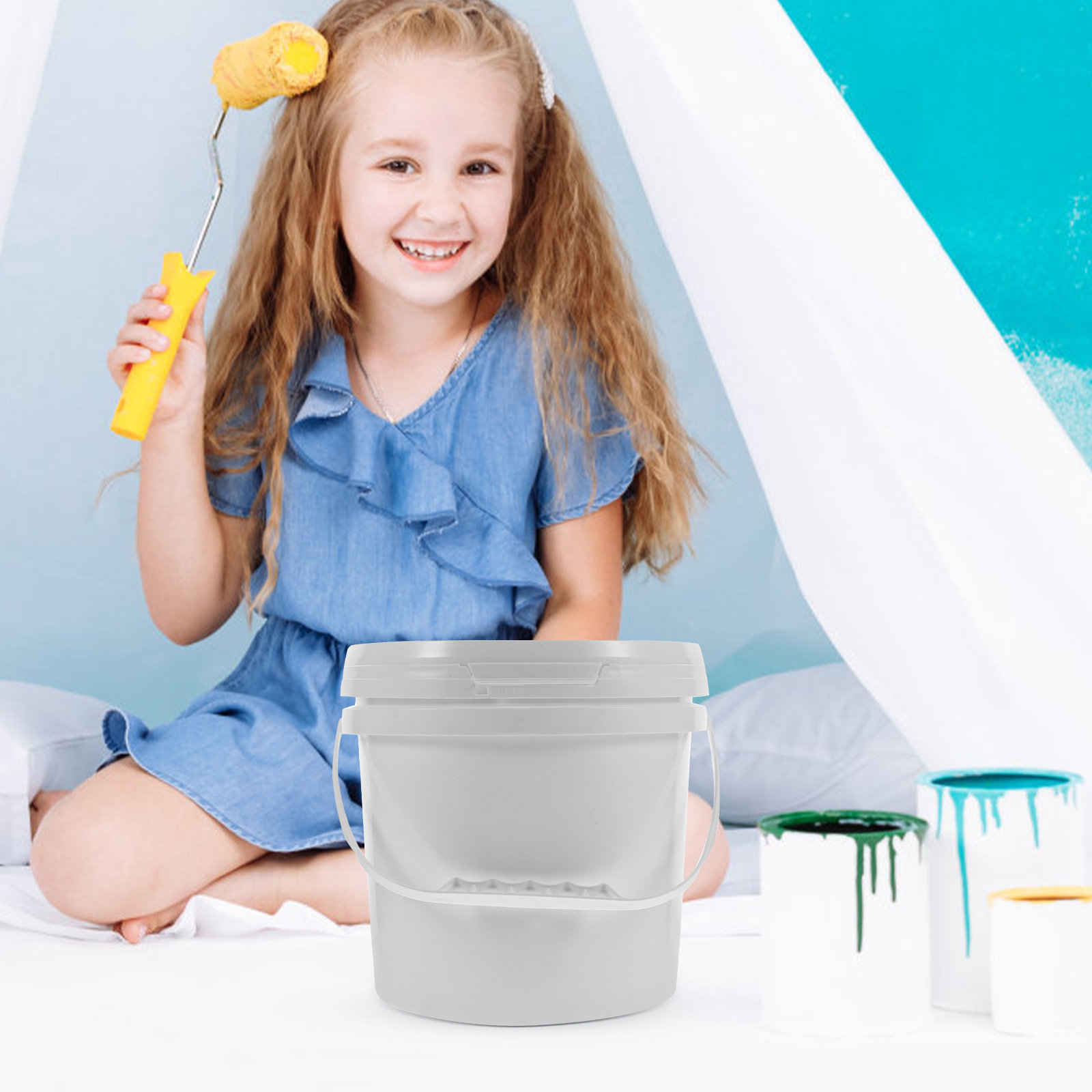 Food Storage Handling - ถังสีเกรดอาหารสำหรับงานหนัก ปิดผนึกแน่นสนิท ภาชนะพลาสติกทรงกลมพร้อมที่จับที่จับสบาย สำหรับเก็บสีและผสมสี
