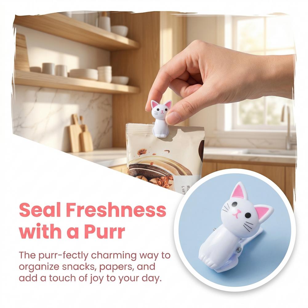 Food Storage Bags Reusable - คลิปหนีบถุงรูปแมวน่ารัก คลิปพลาสติกแบบใช้ซ้ำได้สำหรับปิดผนึกอาหาร ขนมปัง ของใช้ในครัว