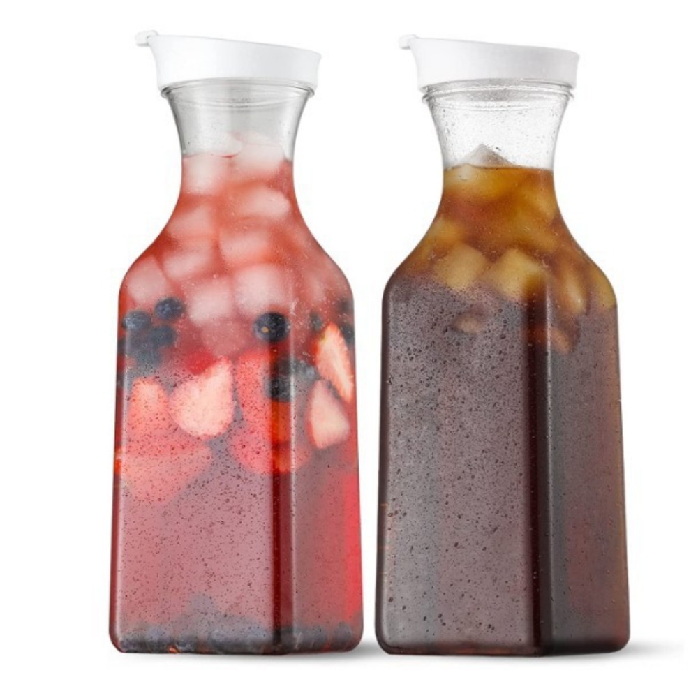 Food Storage Canister - Simple 32OZ 1000ML น้ําผลไม้ Carafe สแควร์ขนาดใหญ่เหยือกเครื่องดื่มพร้อมฝาปิดพลาสติกคอนเทนเนอร์น้ําผลไม้