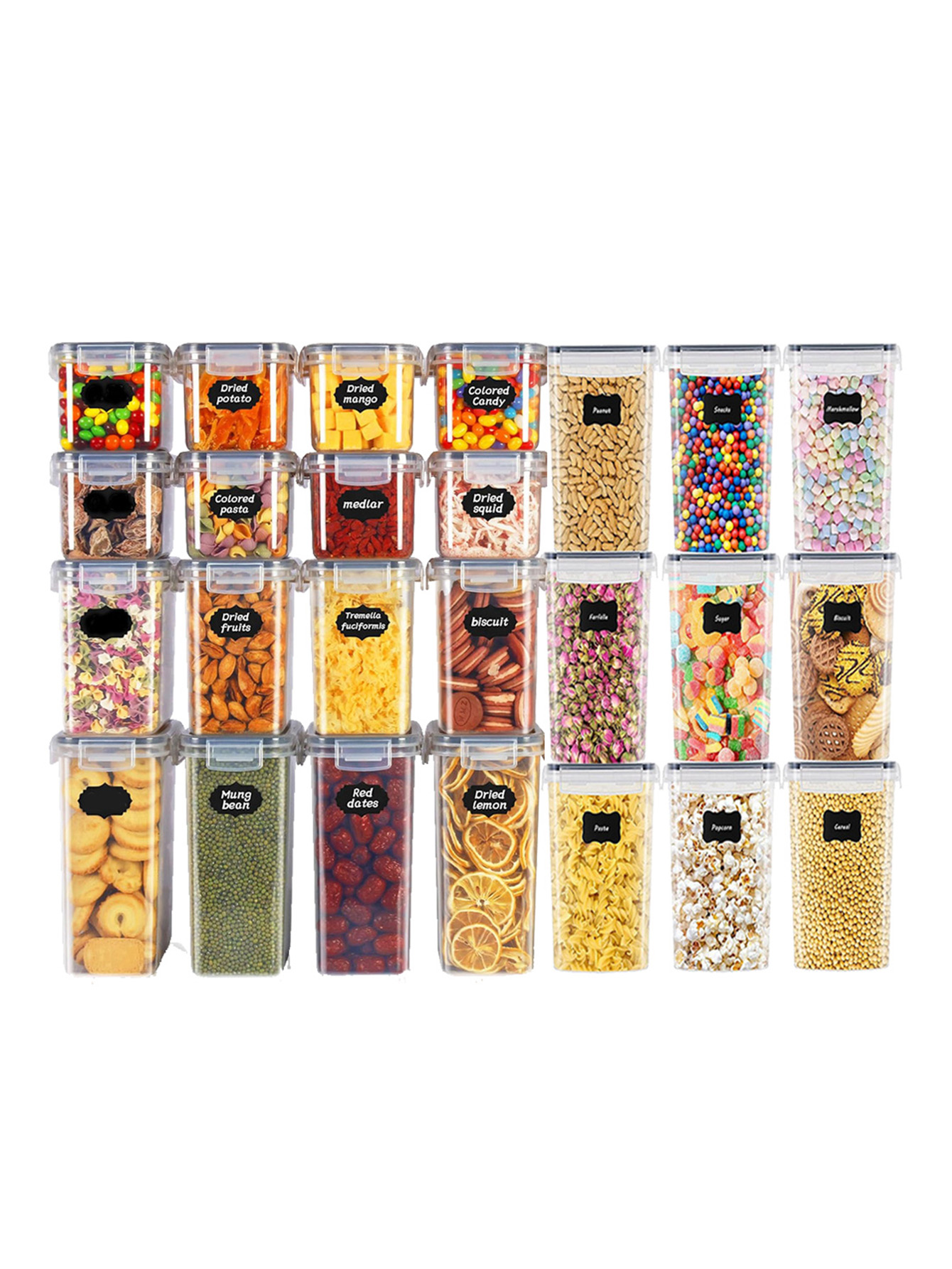 Food Storage Canister - 48 ชิ้น, ภาชนะเก็บอาหารแบบมีฝาปิด, ภาชนะพลาสติกสำหรับห้องครัว, กระปุกเก็บของแห้งสำหรับแลคโตส, ธัญพืช,