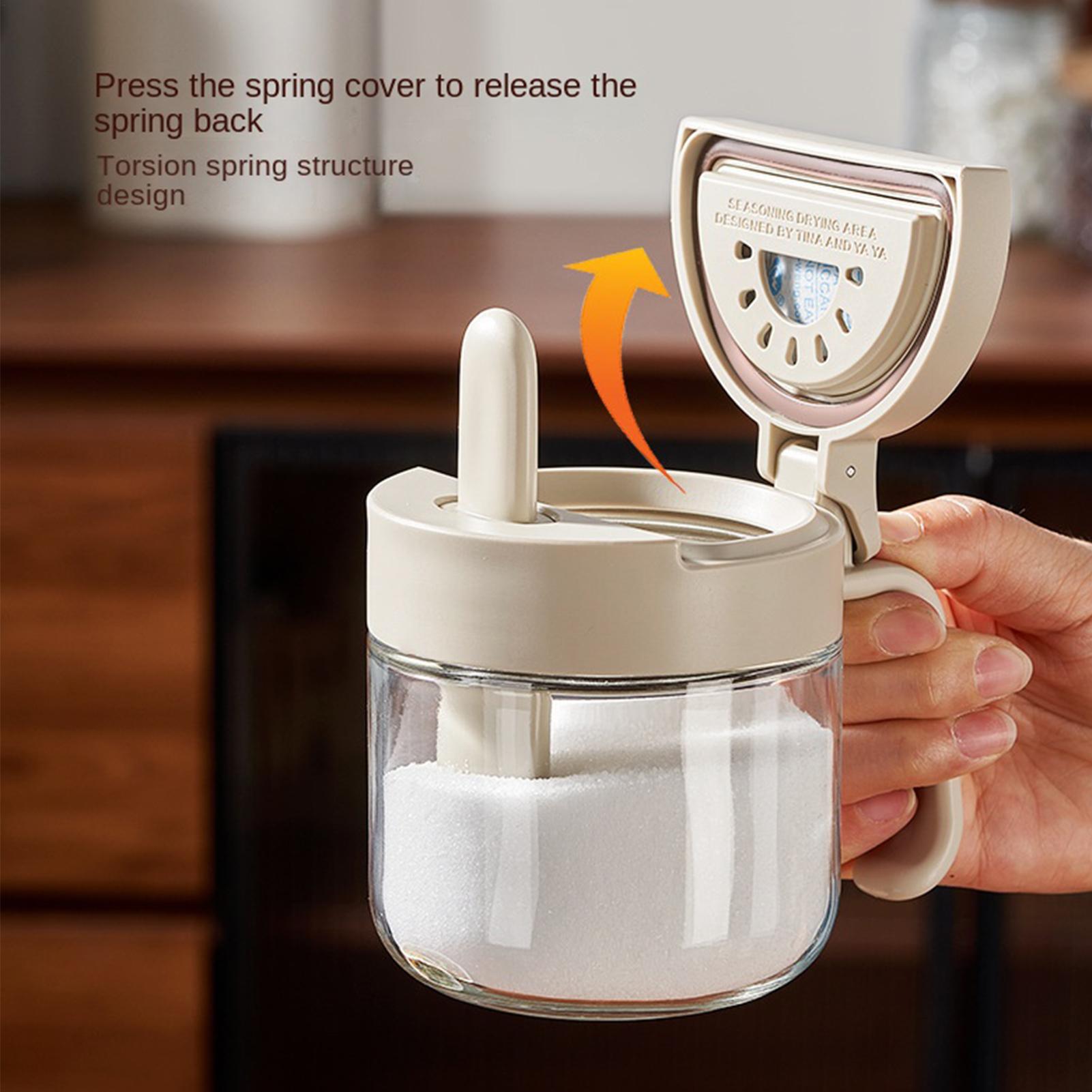 Food Storage Canister - โถใส่เครื่องปรุงรส ป้องกันการรั่วซึม พร้อมช้อน โถใส่เครื่องปรุงรสในครัวพร้อมฝาปิด สำหรับวางบนเคาน์เตอร์ครัว ตู้เก็บของในบ้าน