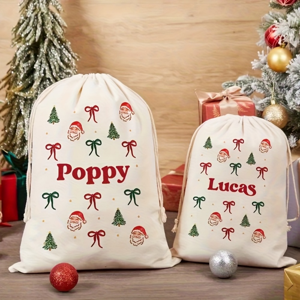 ถุงผ้ารูดลายซานต้าและโบว์คริสต - Food Storage Name บทวิจารณ์และราคา