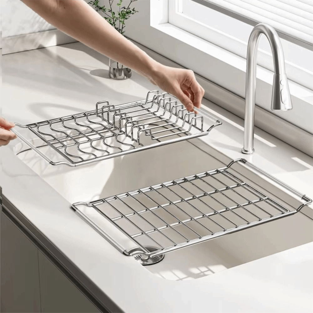 ชั้นวางจานสแตนเลสแบบขยายได้ ป้ - Food Storage Organiser บทวิจารณ์และราคา